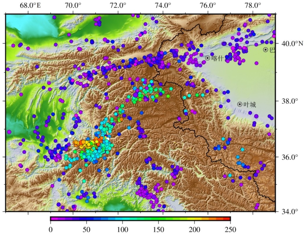 图2 1972—2021年兴都库什—帕米尔地区MW≥5.0地震分布图Fig.2 Distribution of earthquakes with MW≥5.0 in Hindu Kush-Pamir region from 1972 to 2021