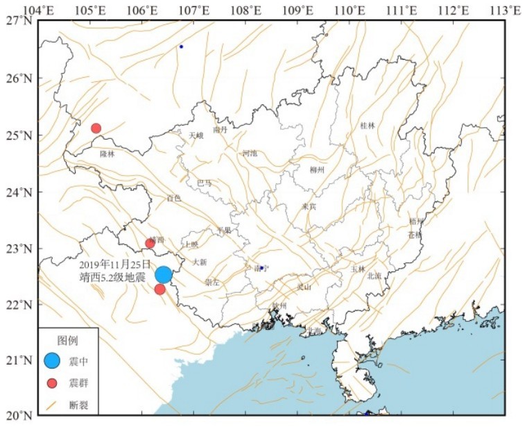 图4 2019年10月至2019年11月震群分布图Fig.4 Earthquake swarm distribution from October 2019 to November 2019