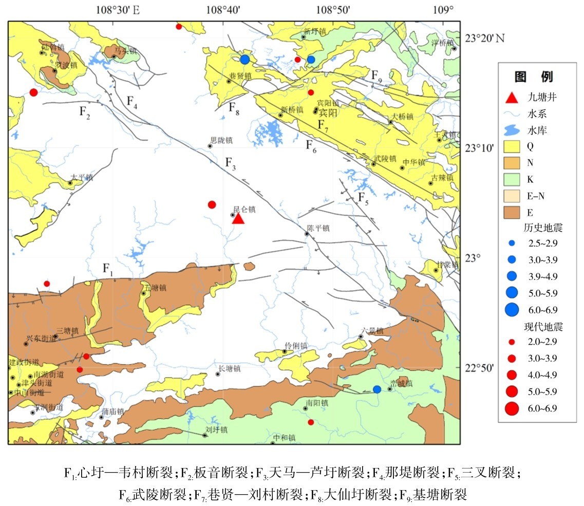 图1 南宁九塘井附近地质构造图Fig.1 Geological structure map near Jiutang well in Nanning