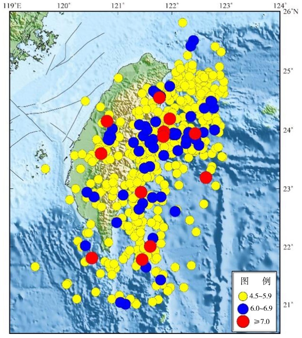 图1 台湾地区地震分布图Fig.1 Earthquakes distribution map in Taiwan